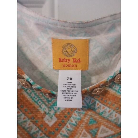 2X Sleeveless Top w Attachen 3/4 Sheer Poncho Ruby Rd Metal Beaded Neckline - Picture 4 of 7